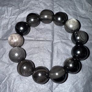 18mm Silver Obsidian Stretchy Bracelet